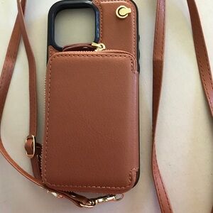 Brown Leather iPhone 16 pro max Case with Strap